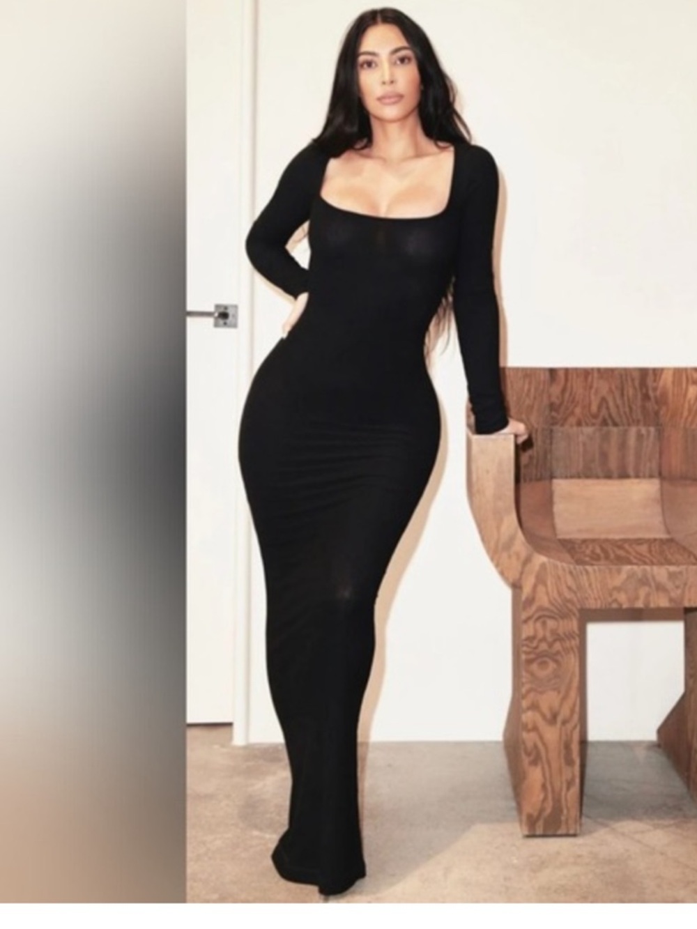 SKIMS Black Long-Sleeve Maxi Dress with Back Slit - Picture 6 of 14
